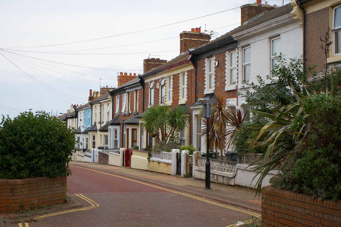 Narrow inner-Auckland residential street with cars parked along both kerbs